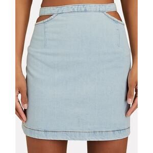 New WeWoreWhat Cut Out Mini Skirt Denim Super Light Blue Comfort Indigo Large